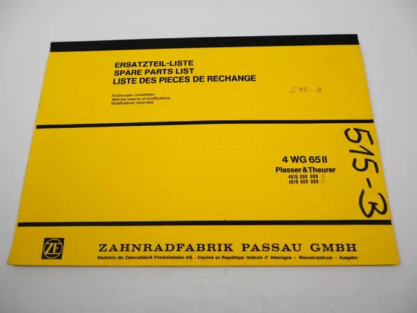 ZF 4WG-65 II Hydromedia Getriebe Ersatzteilliste Plasser & Theurer Parts List 84