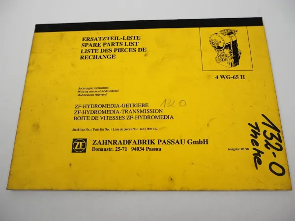 ZF 4WG-65 II Hydromedia Getriebe Ersatzteilliste Plasser & Theurer Parts List 98