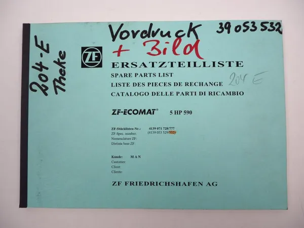 ZF 5 HP 590 Ecomat Getriebe Ersatzteilliste MAN 16.290HOC NG312 Parts List 12/94