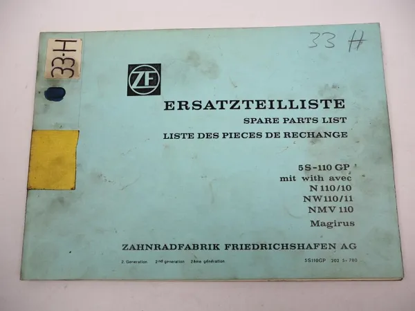 ZF 5 S -110 GP Synchroma Getriebe Ersatzteilliste Magirus Spare Parts List 7/80