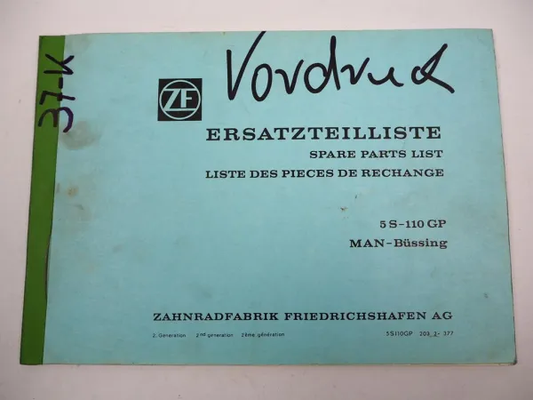 ZF 5 S -110 GP Synchroma Getriebe Ersatzteilliste MAN Büssing Parts List 03/1977