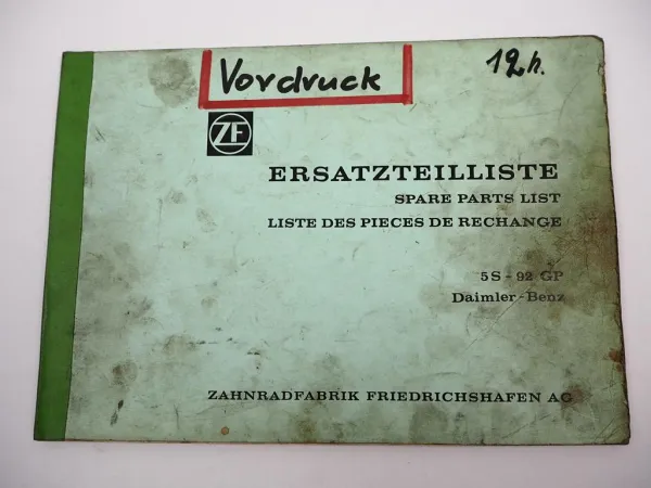ZF 5 S-92 GP Synchroma Getriebe Ersatzteilliste Daimler-Benz Parts List 01/1981