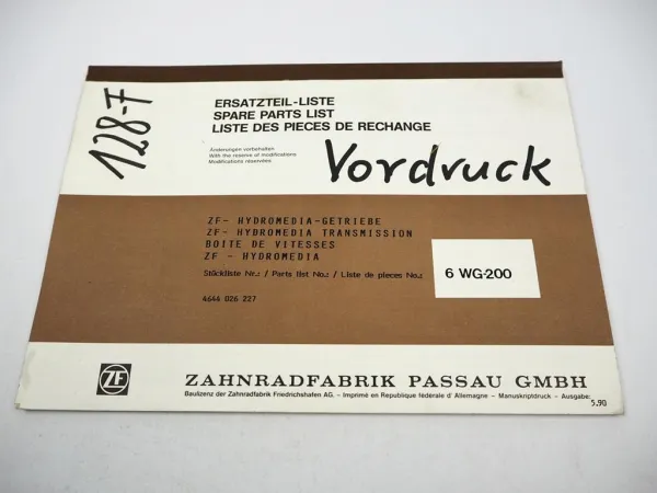 ZF 6 WG-200 Hydromedia Getriebe Ersatzteilliste PPM Krupp Liebherr Terex 05/90