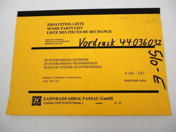 ZF 6 WG-201 Hydromediagetriebe Ersatzteilliste Mannesmann-Demag Parts List 2/93