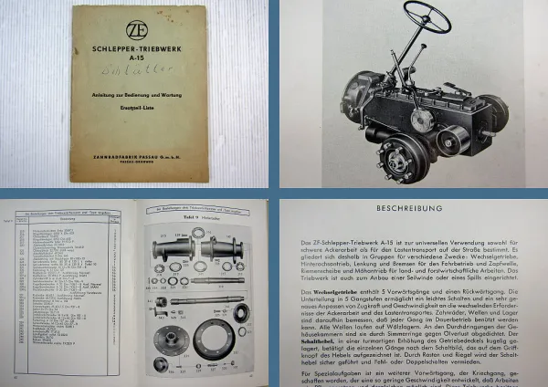 ZF A-15 Triebwerk Bedienungsanleitung Ersatzteilliste 1955 Schlüter Eicher Fahr Güldner