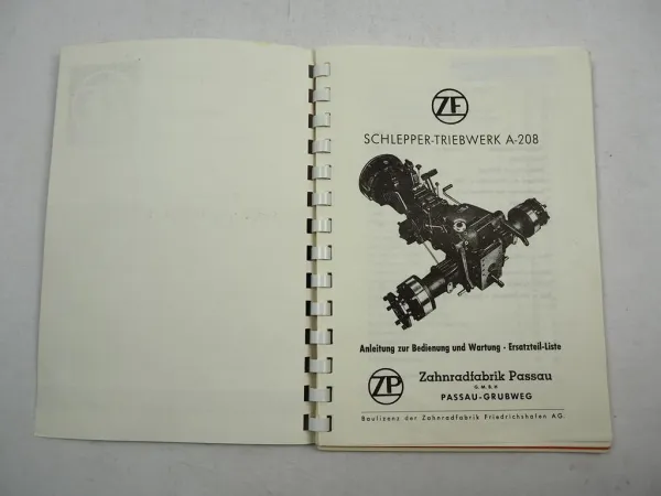 ZF A-208 Getriebe Bedienungsanleitung Wartung Ersatzteilliste 1968