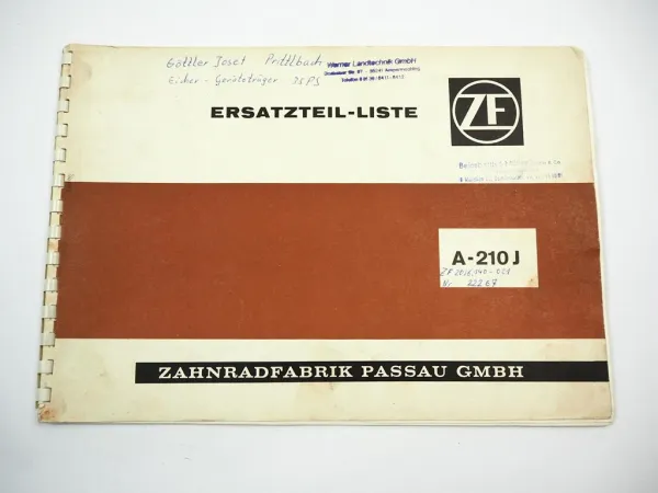 ZF A-210 J Regelkraftheber Ersatzteilliste Bedienung Werkstatthandbuch 1964