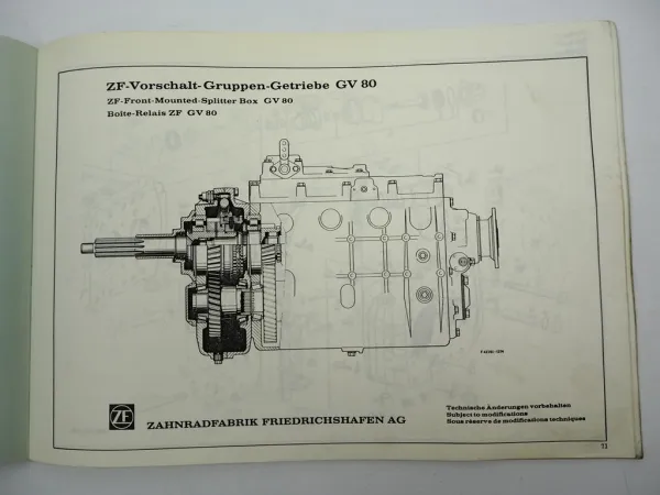 ZF AK 6-65 Allklauen Getriebe mit GV 80 & NMV 80/1 Ersatzteilliste MAN 04/1979