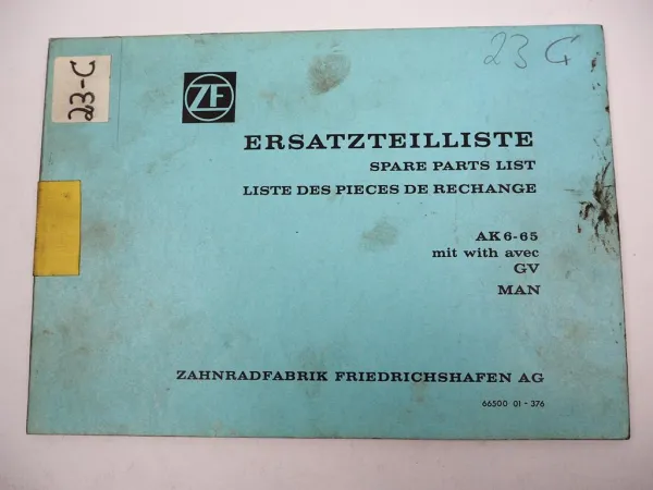 ZF AK 6-65 Allklauen Sechsgang Getriebe mit GV Ersatzteilliste MAN Parts List 76