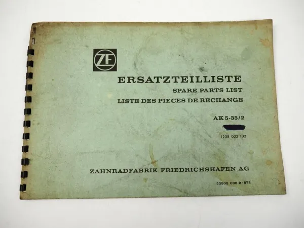 ZF AK5 - 35.2 Getriebe Ersatzteilliste Spare Parts List 1972