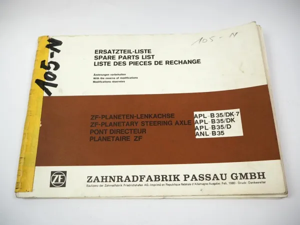 ZF ANL-B35 APL-B35 D DK DK-7 Lenkachse Ersatzteilliste Harnischfeger Liebherr