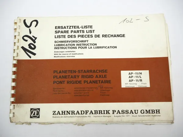 ZF AP-11/H L R Starrachse Ersatzteilliste MF Hanomag Frisch Zettelmeyer Centrozap