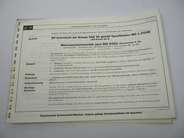 ZF AP-17/R/S Planeten Achse Ersatzteilliste MF Hanomag Frisch Benati Cogema 83