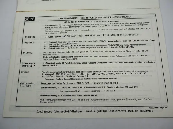ZF AP-407 Planeten Achse Ersatzteilliste Hanomag Liebherr Parts List 06/88