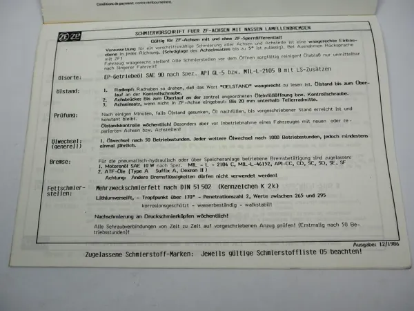 ZF AP-407 Planeten Achse Ersatzteilliste Hanomag Liebherr Parts List 07/1987