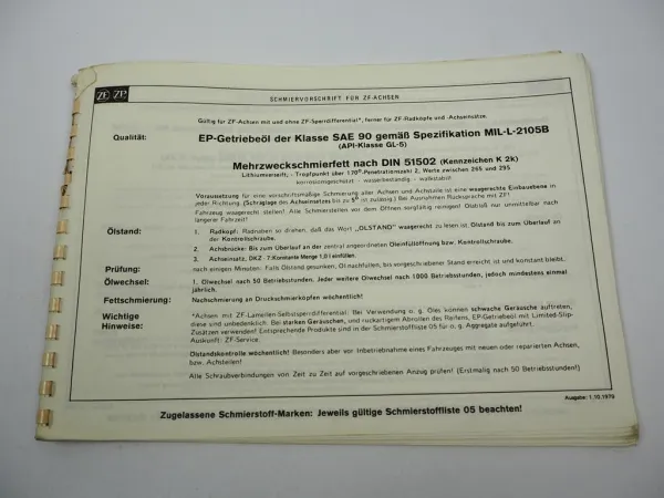 ZF AP-9/H/L Achse Ersatzteilliste MF Hanomag Zettelmeyer O&K UTB Vandel-Steiger