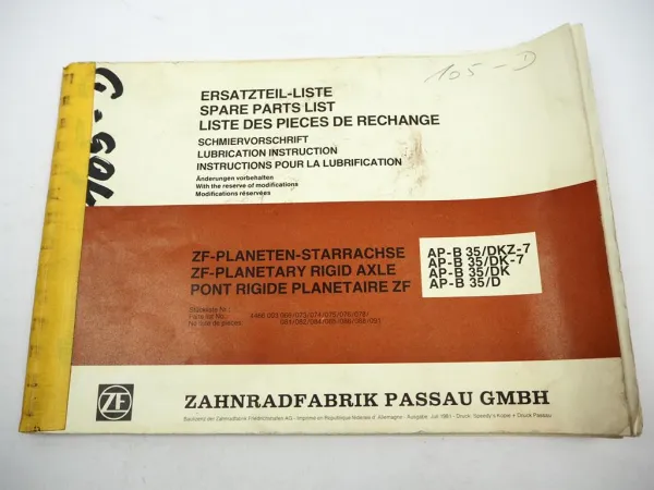 ZF AP-B 35/D DK DKZ-7 Starrachse Ersatzteilliste Liebherr Gottwald Parts List 81