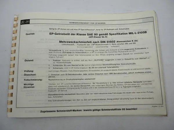 ZF AP-B 35/DK DK-7 Starrachse Ersatzteilliste Harnischfeger Parts List 02/1980