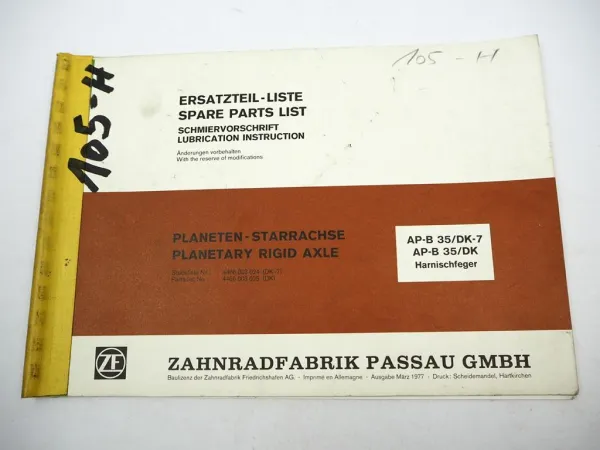 ZF AP-B 35/DK DK-7 Starrachse Ersatzteilliste Harnischfeger Parts List 03/1977