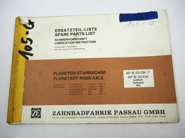 ZF AP-B 35/DK DK-7 Starrachse Ersatzteilliste Liebherr Gottwald Mol Parts List 76