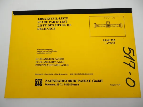 ZF AP-R 725 Planetenachse 1 AVG 95 Getriebe Ersatzteilliste Atlas Parts List 96