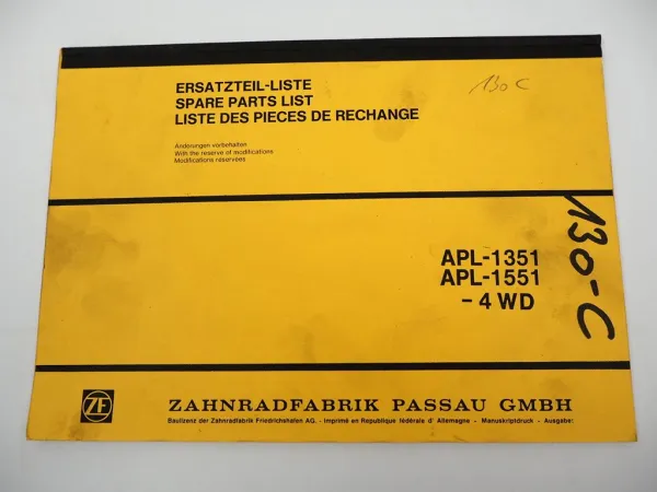 ZF APL-1351/A2K APL-1551/A1K - 4WD Planetenlenkachse Ersatzteilliste Case 10/92