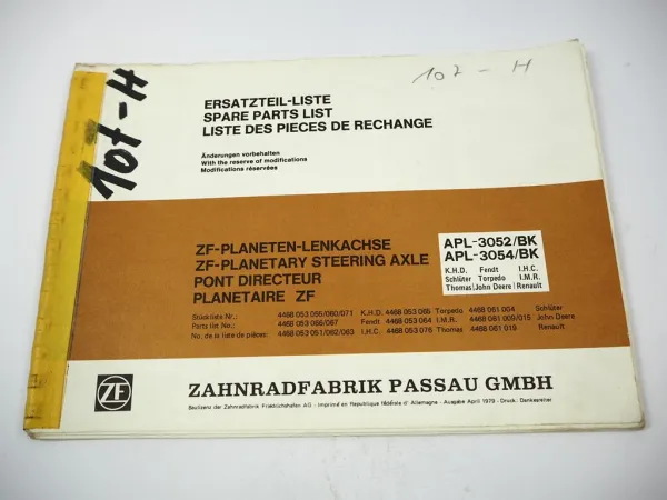 ZF APL-3052 3054 /BK Lenkachse Ersatzteilliste Deutz Fendt Schlüter IHC Renault