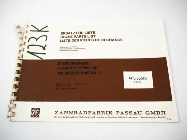 ZF APL-355/B Planetenlenkachse Ersatzteilliste Eder Baumaschinen Parts List 1984