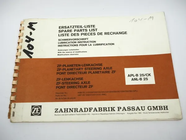 ZF APL-B 25/CK ANL-B 25 Lenkachse Ersatzteilliste Harnischfeger Parts List 1980