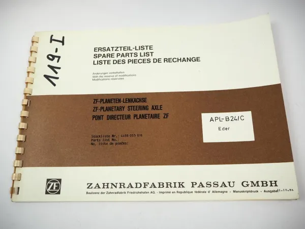 ZF APL-B24/C Planetenlenkachse Ersatzteilliste Eder Baumaschinen Parts List 1986