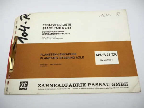 ZF APL-R 25/CK Planetenlenkachse Ersatzteilliste Harnischfeger Parts List 1978