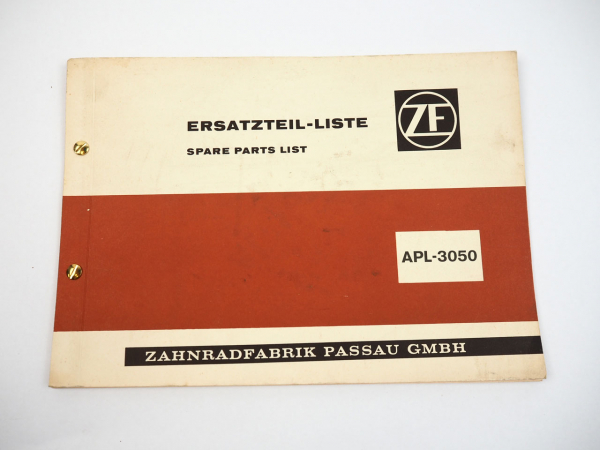 ZF APL3050 Planeten Lenkachse Ersatzteilliste Schmiervorschrift 1967