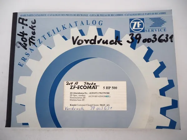 ZF Ecomat 5 HP 500 Getriebe Ersatzteilliste MAN Bus NL223 262 263 Parts List 97