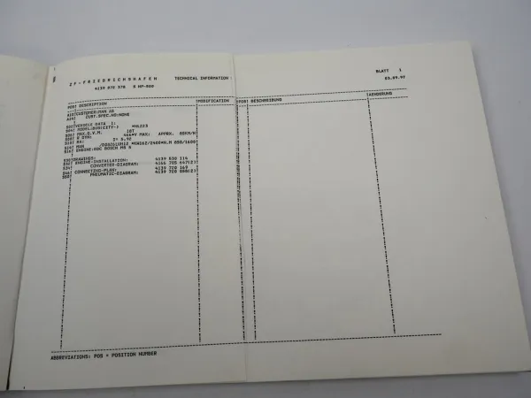 ZF Ecomat 5 HP 500 Getriebe Ersatzteilliste MAN Bus NL223 262 263 Parts List 97