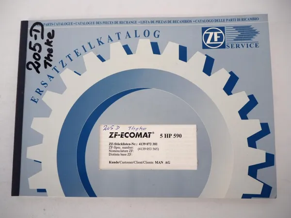 ZF Ecomat 5 HP 590 Getriebe Ersatzteilliste MAN Stadtbus NL315 Parts List 09/97