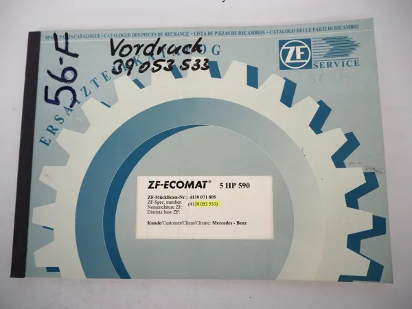 ZF Ecomat 5 HP 590 Getriebe Ersatzteilliste Mercedes-Benz O405GN Parts List 1996
