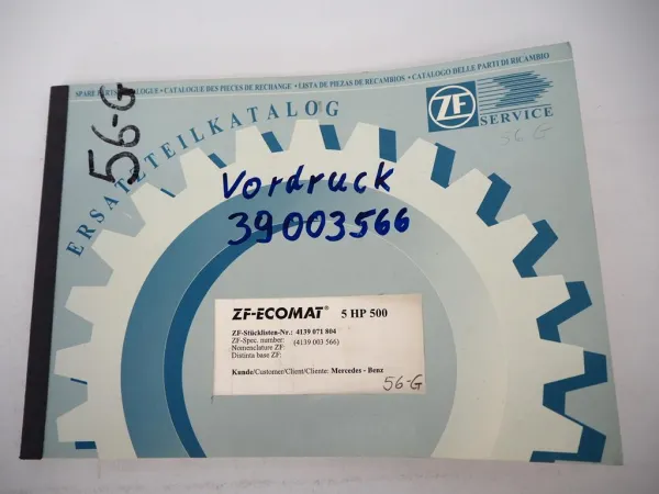 ZF Ecomat 5HP 500 Getriebe Ersatzteilliste Mercedes Benz Bus O405N Parts List 96