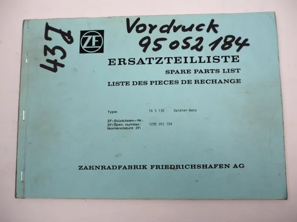 ZF Ecosplit 16 S 130 Getriebe Ersatzteilliste Daimler Benz Spare Parts List 5/86