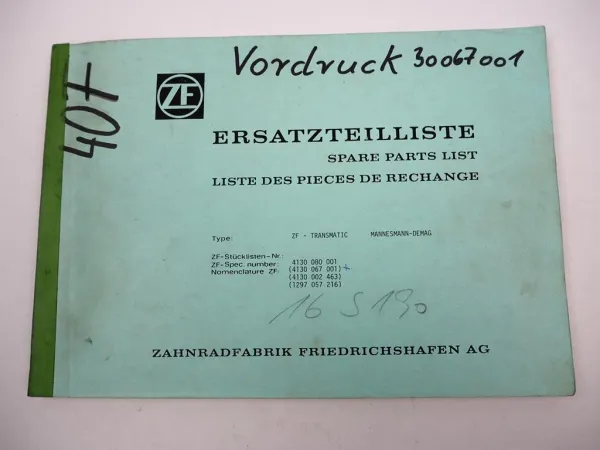 ZF Ecosplit 16 S 190 A Getriebe mit WSK 400 Ersatzteilliste Mannesmann DEMAG 86