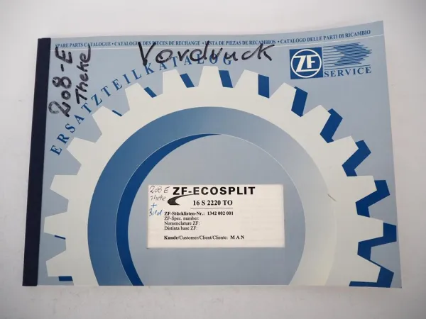 ZF Ecosplit 16 S 2220 TO Getriebe Ersatzteilliste MAN LKW TG-A Parts List 1/2003