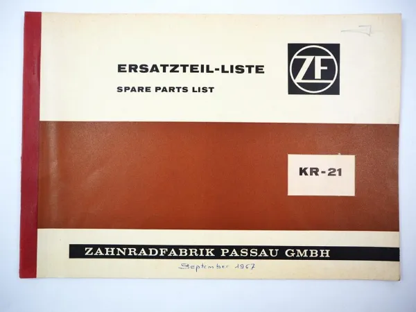 ZF KR-21 Regelkraftheber Bedienung Wartung Ersatzteilliste zB für Deutz Traktor