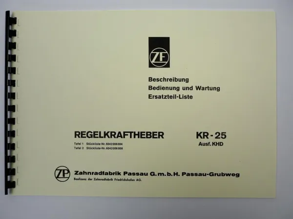 ZF KR-25 Regelkraftheber Bedienung Wartung Ersatzteilliste KHD Deutz Traktor