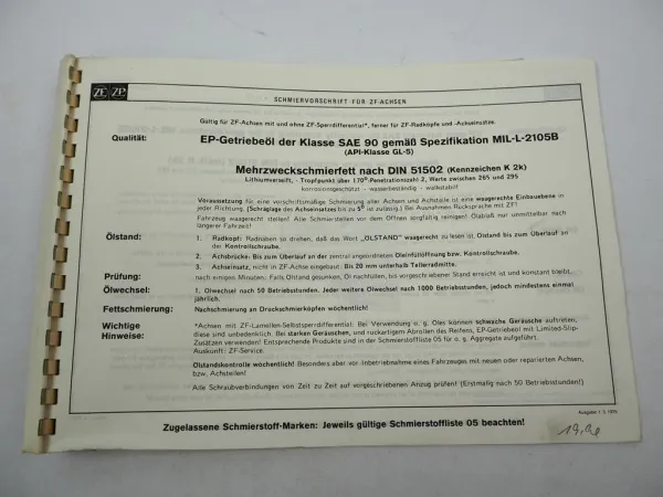ZF RP-B 22 RPL-B 22 24 Radkopf Ersatzteilliste Sennebogen Spare Parts List 1/77