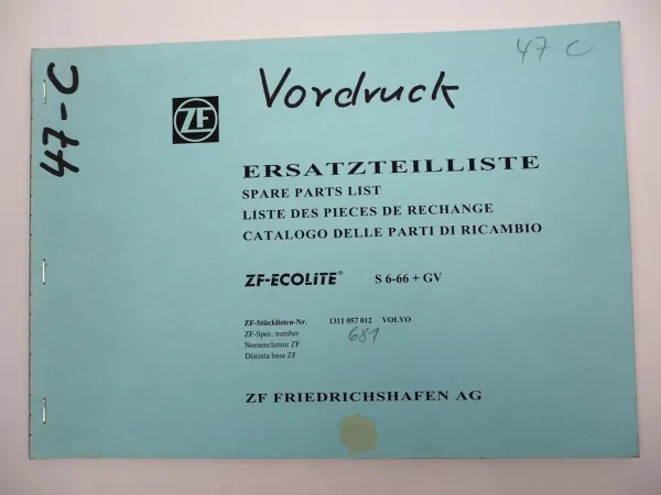 ZF S 6-66 Ecolite Getriebe + GV Ersatzteilliste Volvo FL614 LKW Parts List 5/93
