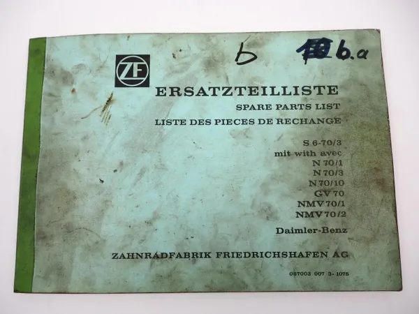ZF S 6 - 70/3 Synchroma Getriebe Ersatzteilliste Daimler-Benz Parts List 10/75