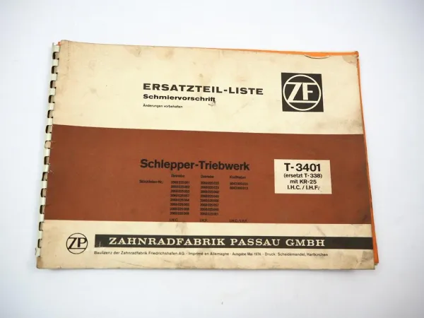 ZF T-3404 mit KR-25 Triebwerk Getriebe für IHC Betriebsanleitung Ersatzteilliste