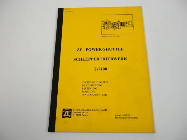 ZF T-7100 Power Shuttle Getriebe Bedienungsanleitung Wartung 1998