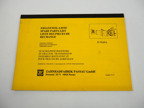 ZF T-7115L Schleppertriebwerk Ersatzteilliste Spare Parts List 1997