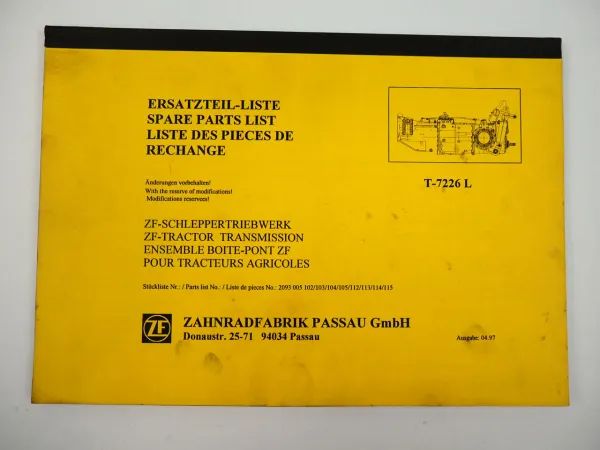 ZF T-7200L Typ T7226L Schlepper Triebwerk Ersatzteilliste Spare parts List 1997