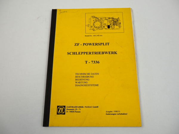 ZF T-7336 Powersplit Schleppertriebwerk Bedienungsanleitung Wartung 1998